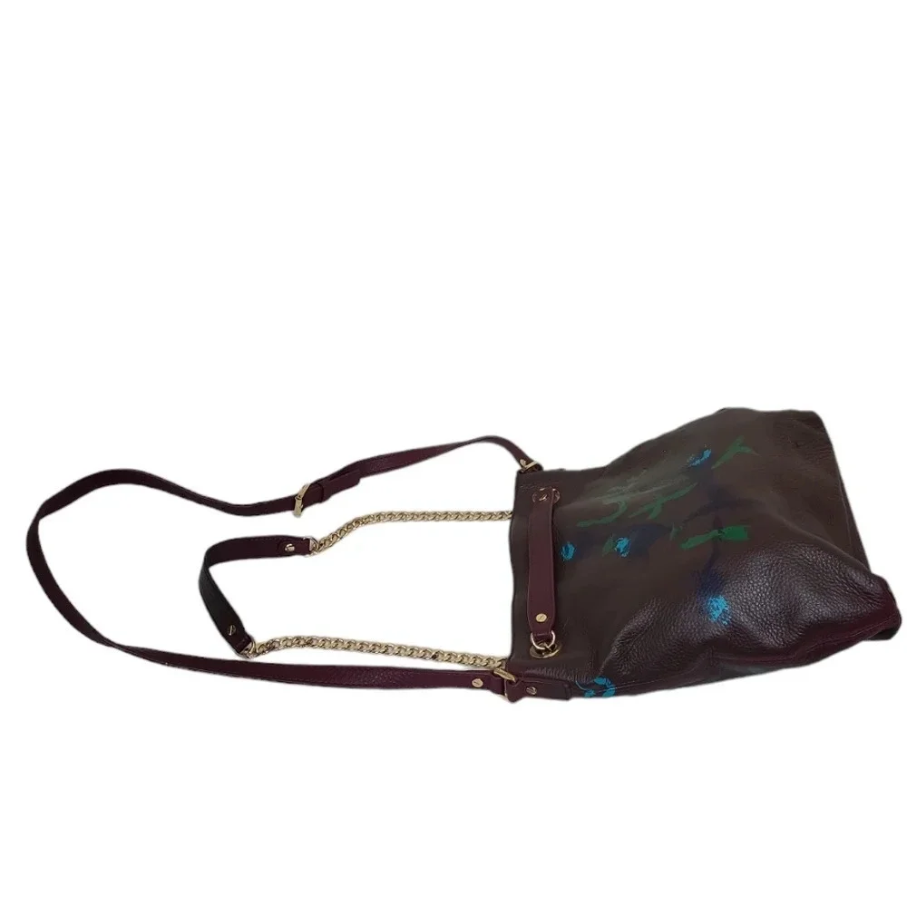 Michael Kors Handpainted Tote Cross body Leather Chain Shoulder Gold Tone